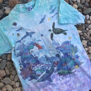 Vintage 90s Liquid Blue Tie Dye Overprint Oceanic